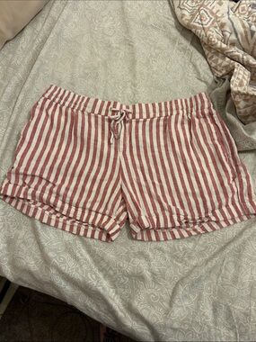 Old Navy Red and White Striped High-Waist Drawstring Shorts